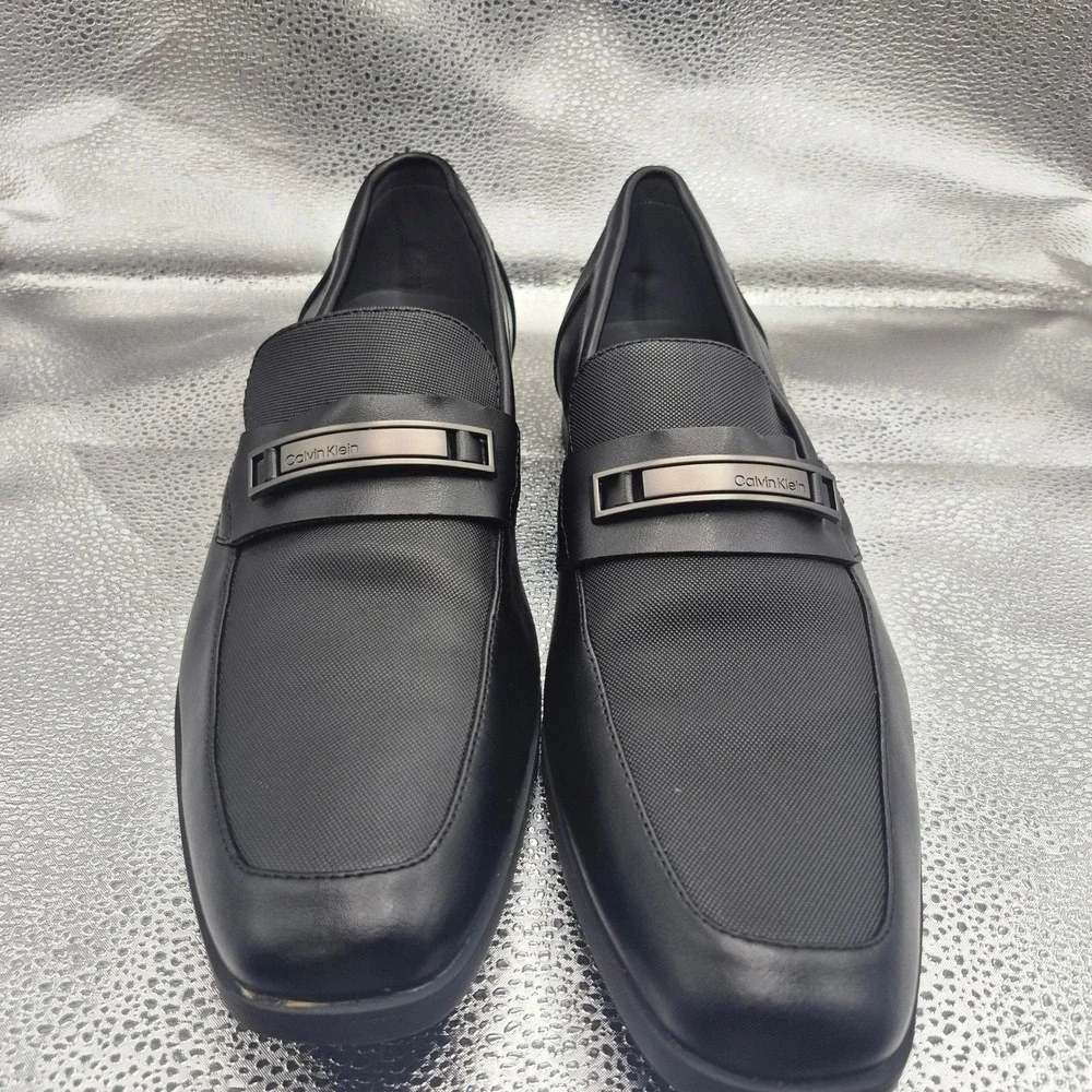 Calvin Klein Jameson Mens Black Leather Square Toe Loafers Dress Shoes 34F0311
